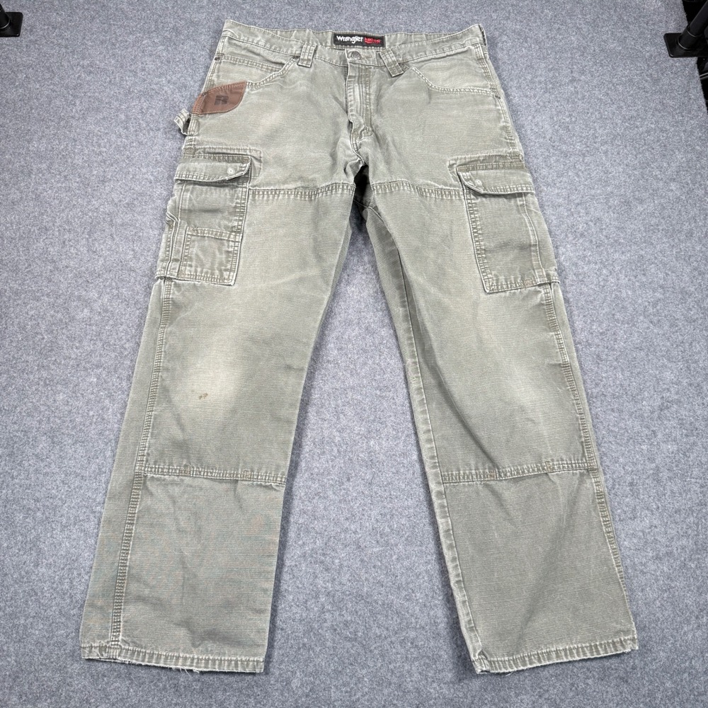 Wrangler Riggs Workwear Mens Olive Green Ripstop Cargo Pants 34x30 Utility